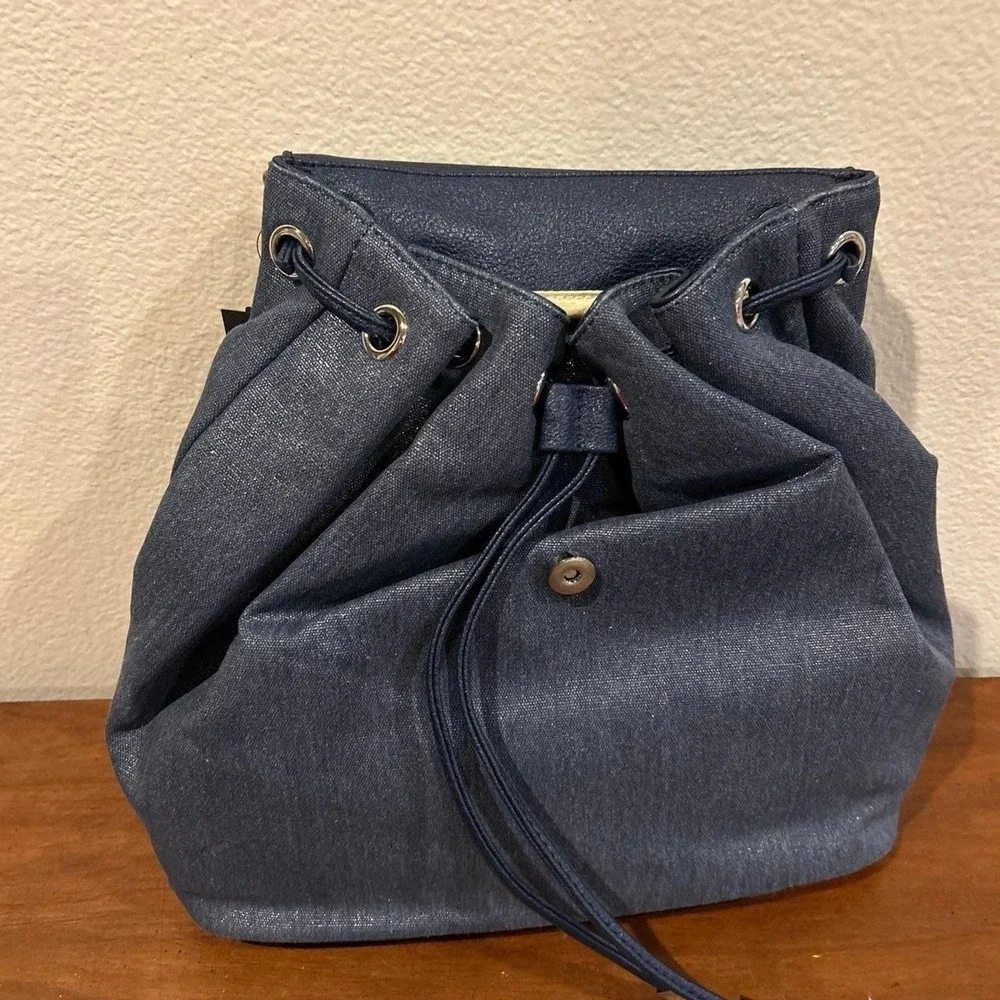 INC International Concepts Women's Bailie Metallic Twill Backpack Blue O/S